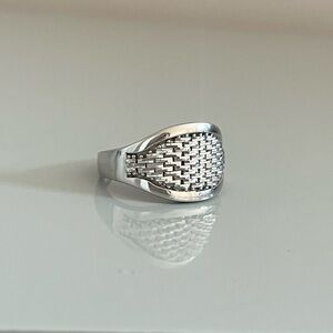 14K White Gold Basket Weave Ring Size 9.75